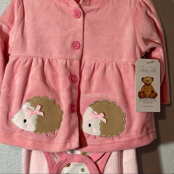 NWT Rene Rofe Pink & White Hedgehog Hooded Jacket Set 3-6 Months - Picture 6 of 16